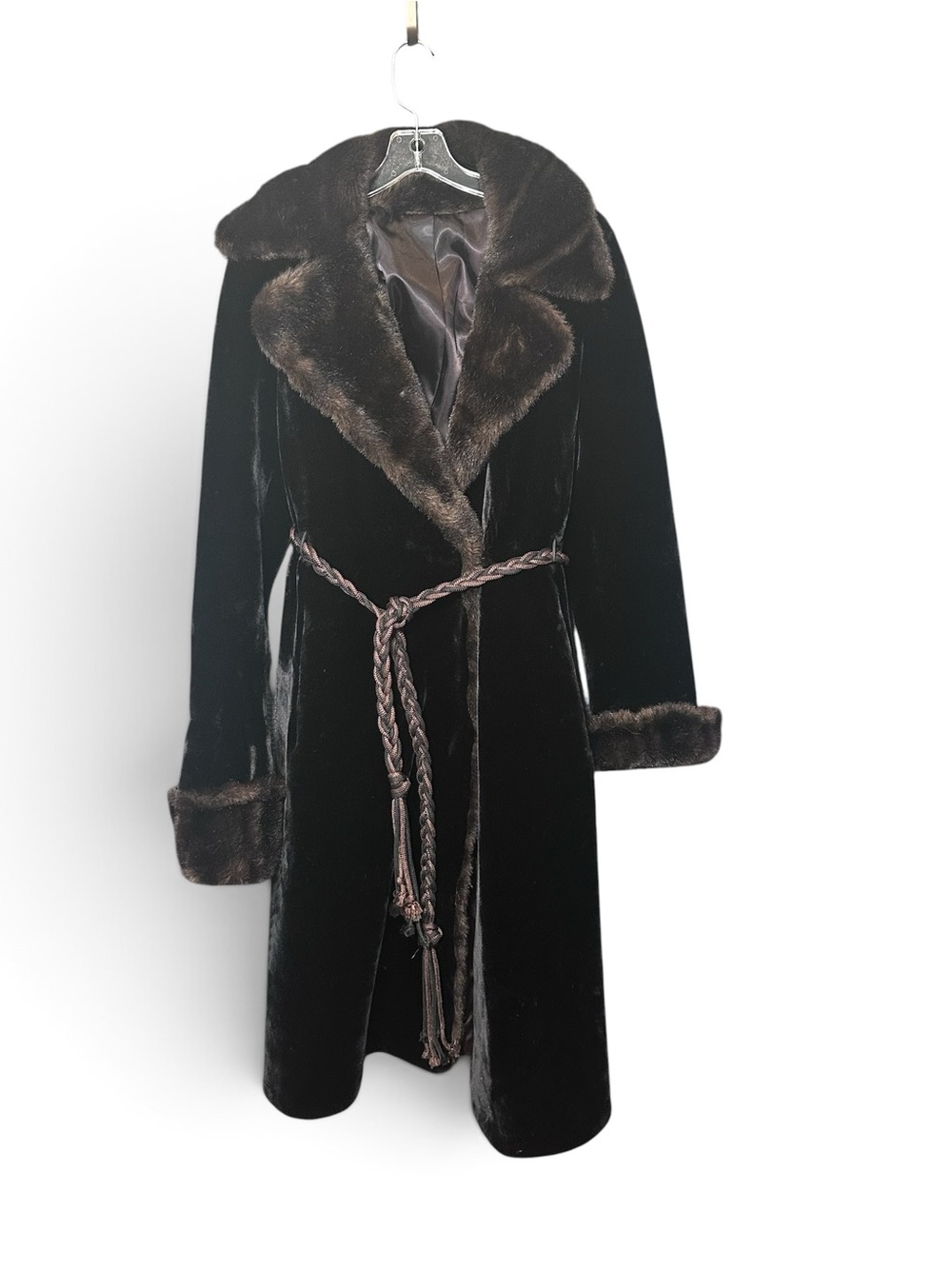 Borgazia Faux Fur Long Maxi Trench Coat Belted 1960's 70's Vintage 42" Chest XL?